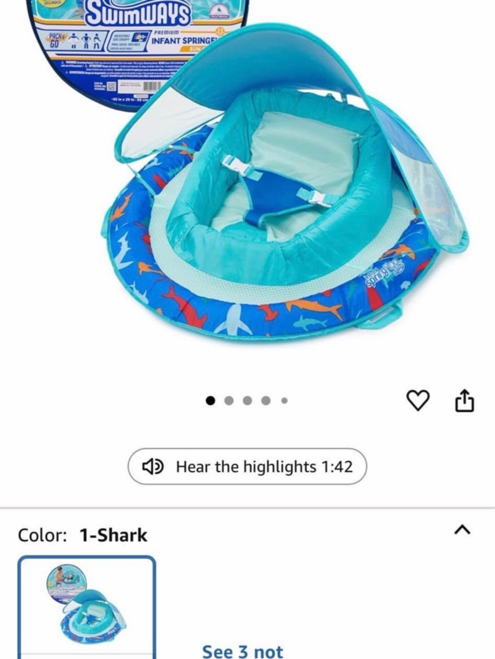 Swimways Infant Spring Float with Sun Canopy - Shark Print, Aqua